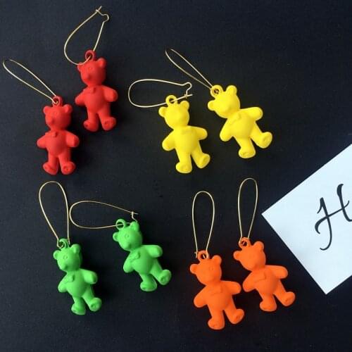 Cartoon Bear Dangle Drop Earrings for Woman Girl Resin Lovely Animal Earrings Funny Daily Jewelry birthday gift