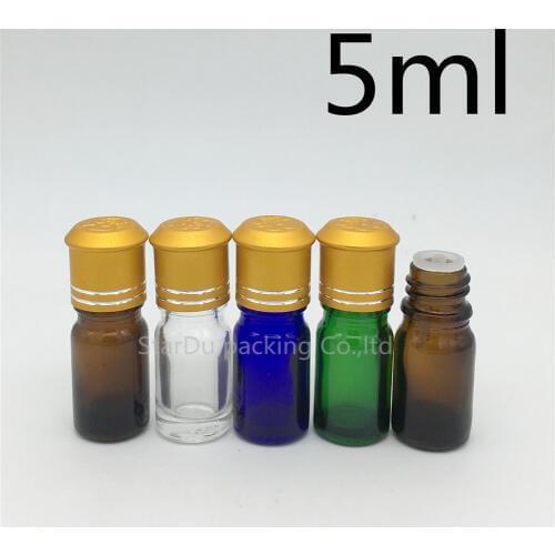High-quality 500pcs/lot 5ML amber Glass Bottle Vials Essential Oil Bottle, 5cc Perfume bottles Aluminum cap with plug