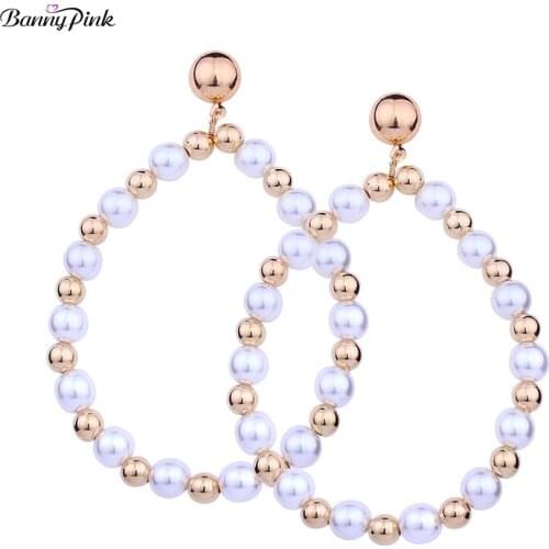 Banny Pink Cute Imitation Pearls Pendant Studs Earrings For Women Chunky Beads Statement Post Earrings Fashion Jewelry Pendiente