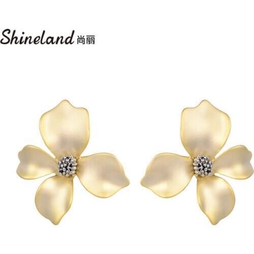 Shineland Big Flower Stud Earrings For Women Fashion Punk bijoux Metal Jewelry Accessories Elegant Statement Brincos Gift