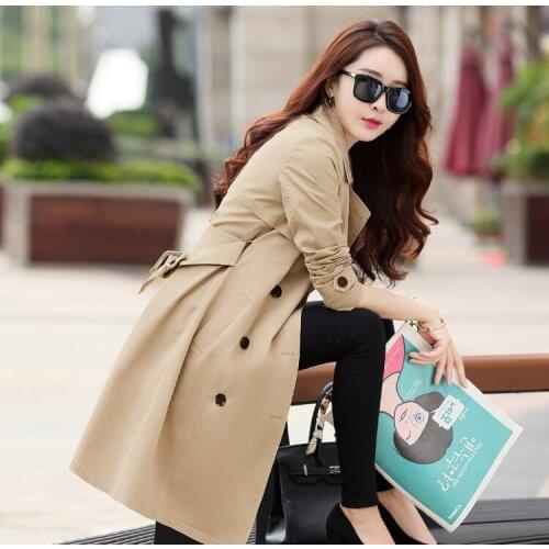 Korean Double Breasted Spring/Autumn Trench Coat Women Turn Down Collar Long Windbreaker Ladies Elegant Fashion Outerwear