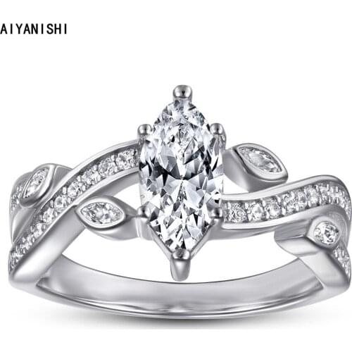 AIYANISHI 925 Sterling Silver Rings for Women Bridal Engagement Wedding Twisted Marquise Rings Anniversary Promise Ring Jewelry