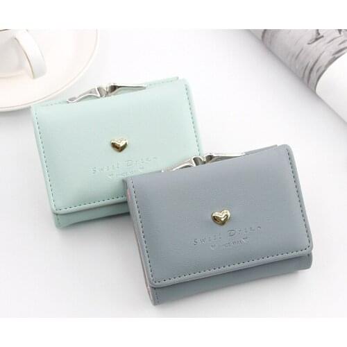 1PC Candy Color Fashion Women Coin Purse Leather Solid Color Vintage Short Wallet Heart Hasp Ladies Girls Card Holder Clutch Bag