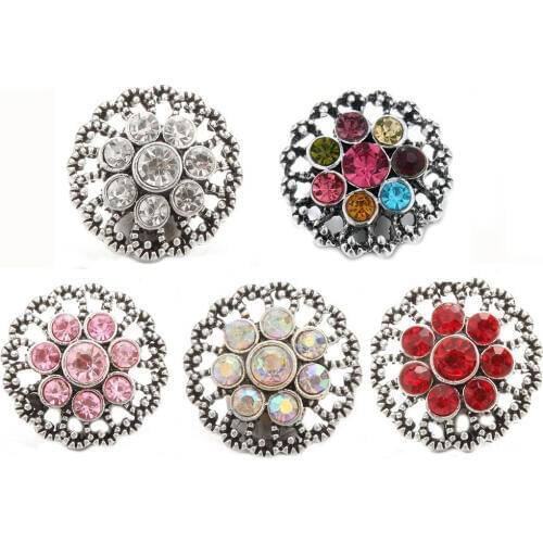 10pcs/lot New Snap Jewelry 18mm Flower Snap Buttons Metal Charms Colorful 18mm Snap Button Jewelry for Snap Bracelet DIY Jewelry