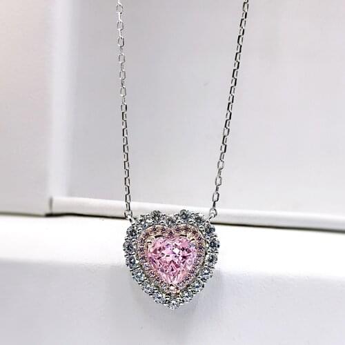 2021 New Arrival S925 Silver Ice Crushed 7*7mm Yellow Pink High Carbon Diamond Heart Necklace Pendant Aniversary Fine Jewelry