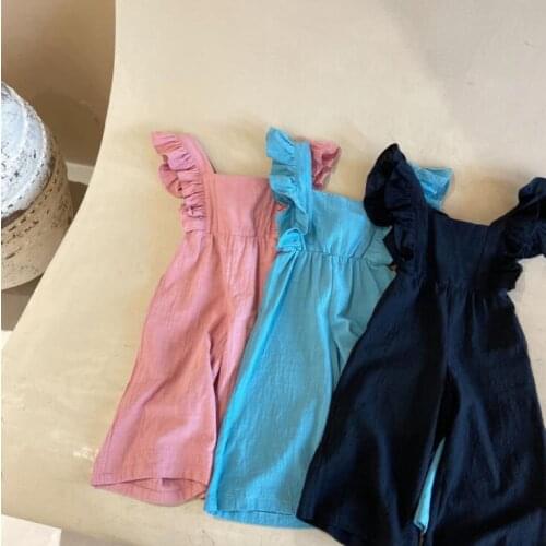 2021 New Girls Ruffles Overalls Summer Cotton Fashion Kids Pants 1-6t CO261