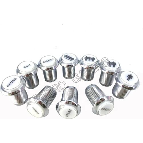 33mm chrome push buttons with micro switch start/exit/pause/credit/select/player function white led 12v illuminated