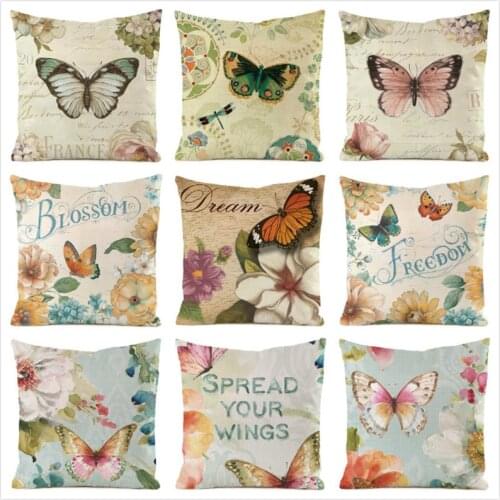 45cm*45cm Butterfly and Flower Inimitated Silk Fabric Throw Pillow Covers Couch Cushion Cover Home Decorative Pillows