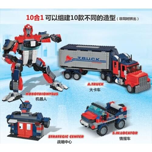 593pcs NEW 10 in 1 Robot to Truck Car Transformation Building Brick Toys DIY Education Toys Boys' Xmas Birthday Gift