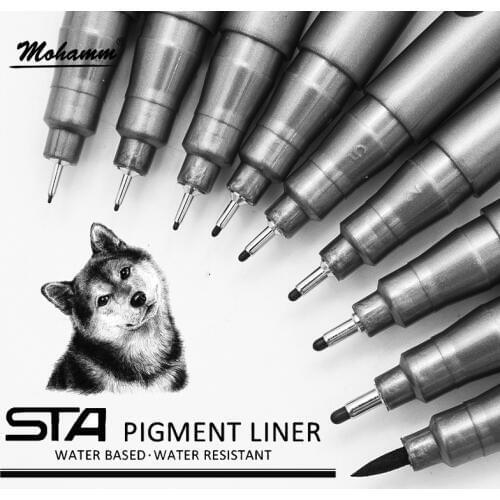 9Pcs/Black micron pen Hook Liner sketch markers Drawing Waterproof Art Supplies Manga Comic Handwriting Brush Pen