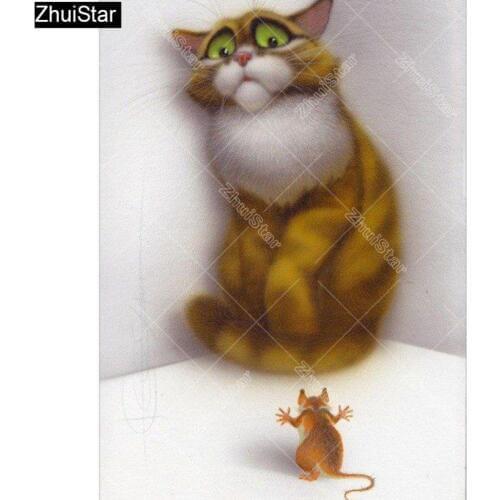 Zhui Star Full Square Drill 5D DIY Diamond Painting "Fear of mouse cat" 3D Embroidery Cross Stitch Rhinestone Mosaic Decor