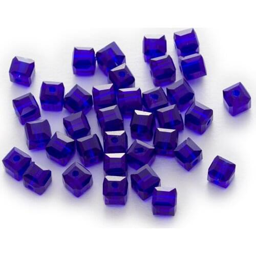 50 Piece Dark Blue Cut Faceted Crystal Glass Cube Spacer Beads DIY Jewelry Making Fit Necklace Bracelet Making For Women 4-8mm