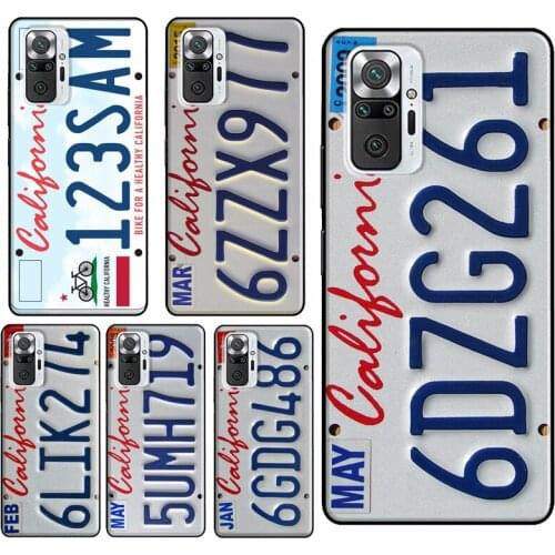 PLATE LICENSE CALIFORNIA For Xiaomi Redmi Note 10 8 9 Pro Note 8T 9S Phone Case For Redmi 9T 9A 9C 8A 7A K40 Cover