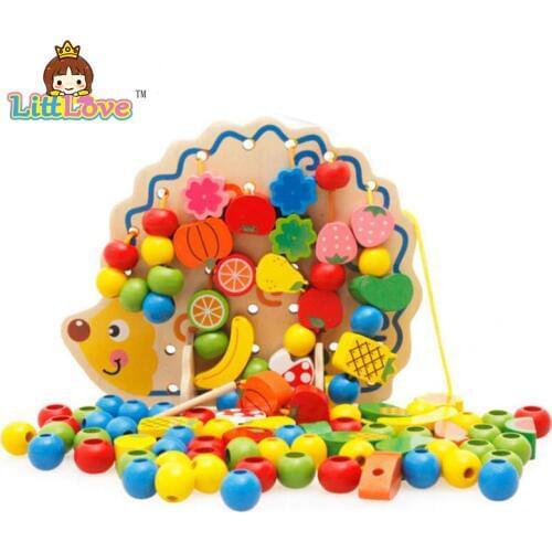 LittLove Wooden Threading Toys Hedgehog Lacing Beads Fruit Learning Kids Gift Educational Soft Montessori Children Intelligent