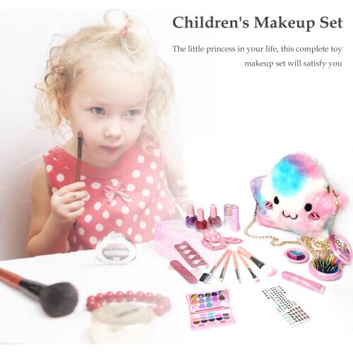 Children Girls Pretend Play Beauty Makeup Cosmetic Set Toy with Crossbody Bag Non-toxic Washable Beauty Makeup Box Baby Toy Gift