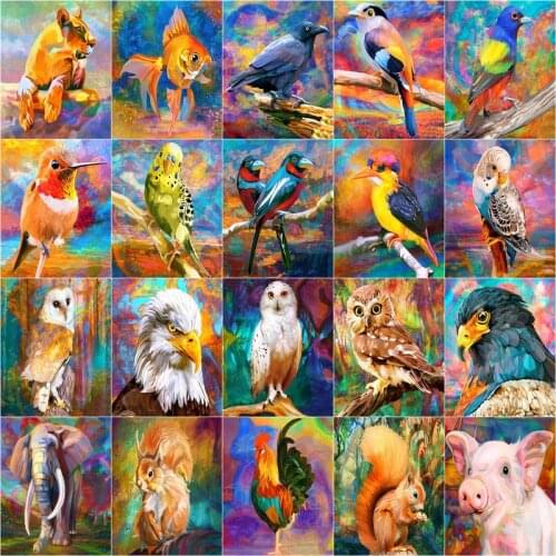 GATYZTORY Painting By Number Bird Cock Animal Kits For Adults Handpainted DIY Elephant Oil Painting By Number Home Decoration