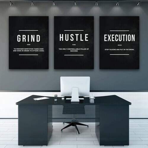 Grind Hustle Execution Wall Art Canvas Prints Office Decor Motivational Modern Art Entrepreneur Motivation Painting Pictures