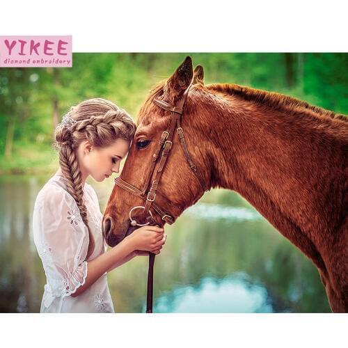 YIKEE diamond painting fire horse Full Square Rhinestones Pictures Cross Stitch Mosaic House h547