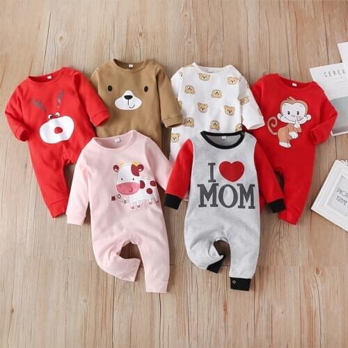 Newborn baby rompers 2020 Spring Fall Animal Cow Monkey Style Long sleeves Cotton Infant baby boy girl Clothes Baby jumpsuits