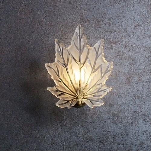 Creative Glass Art Maple Leaf Wall Lamp Sconces Luxury Copper Lighting Fixture Home Decor Living Room Stairway Mirror Light Led