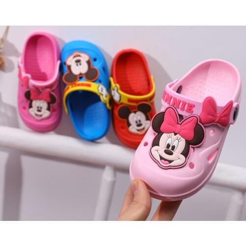Disney Summer New Mickey Indoor Shoes Antiskid Wear Cute Cartoon Breathable Minnie Hole Shoes At Home and Abroad Slippers Kids