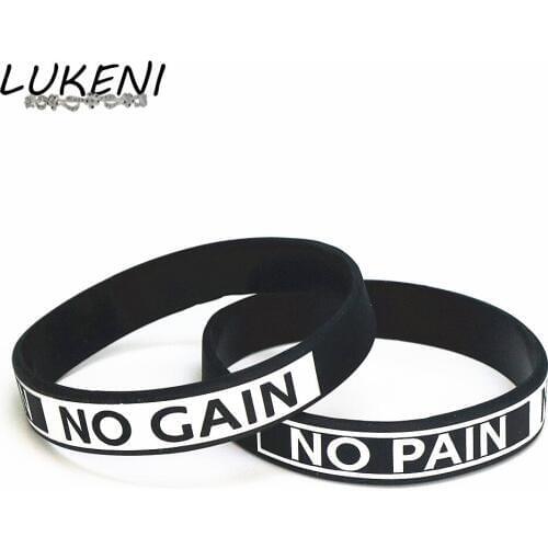 LUKENI 100PCS Fashion Silicone Bracelet Motto NO PAIN NO GAIN Silicone Wristband Black Bracelets & Bangles Wholesale Gift SH073