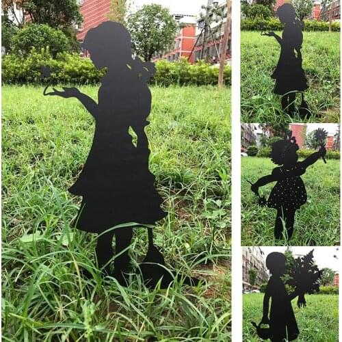 Cute Garden Girl Ornament Metal Art Silhouette Statue Exquisite Gifts for Home Courtyard Lawn Decoration @LS