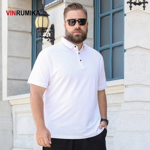 Super Large Size M-8XL Mens Summer Cotton Polo Shirt Man Business Casual Style White Solid Color Short Sleeve Polos Shirts Tops