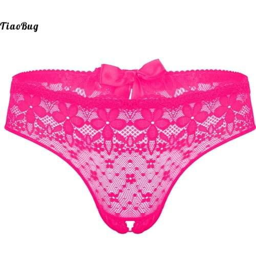 TiaoBug Men Sissy Gay Lace Crotchless Briefs Bowknot Low Rise Lingerie Undershorts Underwear See-Through Underpants