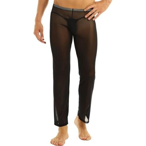 Erotic Pants Mens Sexy See Through Sheer Mesh Underwear Pants Smooth Comfortable Mesh Long Pants Nightwear Gay Hot Pants