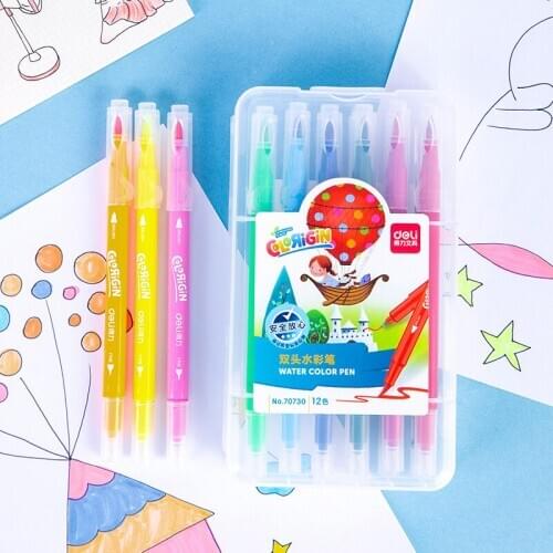 Deli Watercolor pen set colourful marker pen double headed washable paint set outline Fine Arts supplies student kids stationery