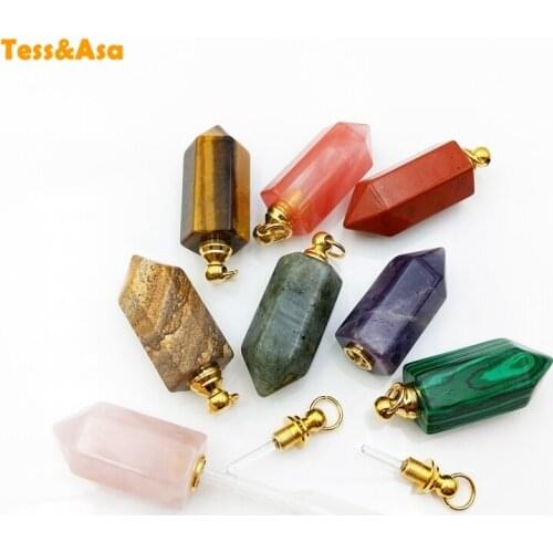 Natural Healing Point Stone Hip Hop Men Pendant Perfume Bottle Essential Oil Gems stone Designer Charm Jewelry for Men women