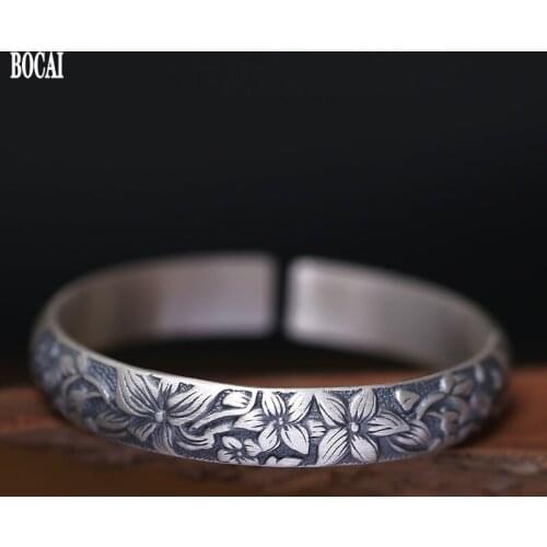 BOCAI New 2021 Fashion Original Handmade Woman Bracelet s999 Sterling Silver Jewelry Blooming Season gift for mother