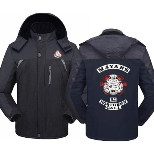 2021 New Mens Winter Sons Of Anarchy Jacket Thick Velvet Warm TV Mayans Windproof Hooded Outwear Casual Mountaineering Overcoa