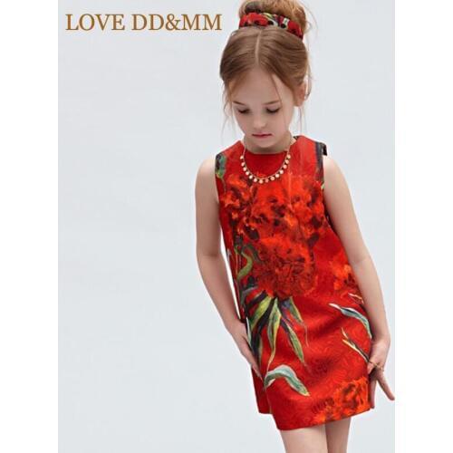LOVE DD&MM Girls Dress Childrens Clothing Girls Carnations Jacquard Sleeveless Vest Dress Retro Classic Red And Black Dresses