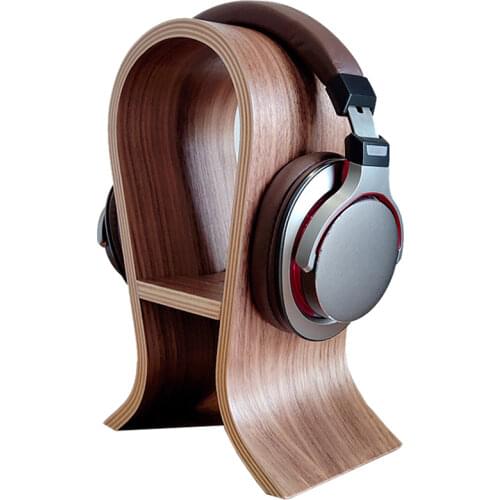Headset Stand for Office Desk Gaming Headphone Display Holder Hanger Wooden Walnut with Cellphone Holder, 10cm/ 12cm Width
