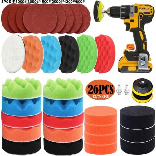 26/12/7/3Pcs 3" Car Polishing Disc Buffing Sponge Polishing Pad Wax Wool Wheel Headlights Repair for Polisher Drill Adapter M10