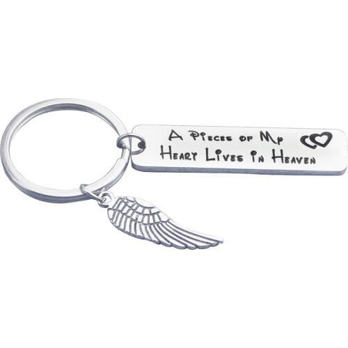 Stainless Steel Rectangle Tag charm women men key chain A Piece Of My Heart Lives In Heaven unisex key rings wholesale