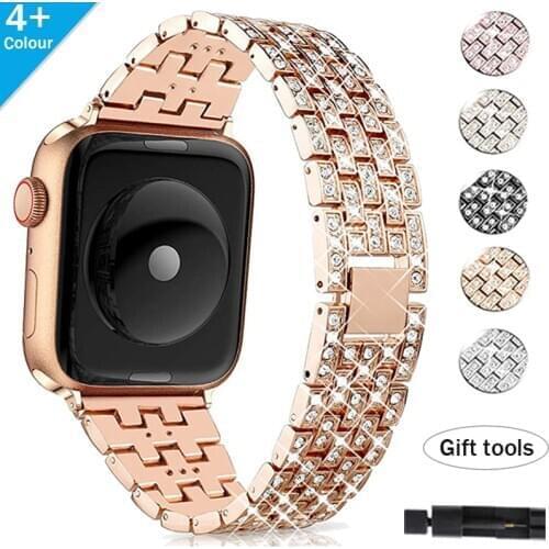 Womens Luxury Stainless Steel Strap for Apple Watch Band 40mm 38mm SE/6/5/4/3 Iwatch Band 40 Mm 38 Mm 42mm 44mm Diamond Bracelet