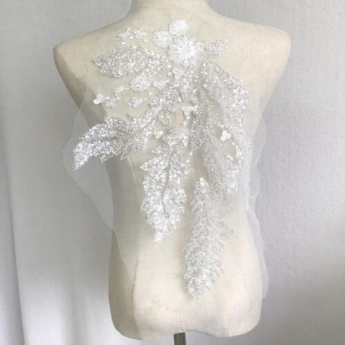 1pc Luxury large beaded lace appliques for wedding dress Rhinestone Embroidered floral parches for clothes Patch for sewing