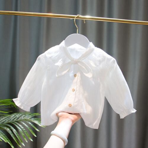 Girls Shirt Bottoming Shirt Baby Infant Lace Bow White Shirt Kids Spring and Autumn Soft Cotton Top 6M-5T