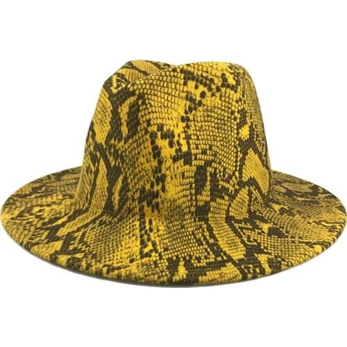 2020 new retro unique design snake pattern mens wide brim gray brown hat felt hat Fedora church hat ladies elegant Panama hat