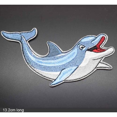 Ocean Theme Lovely Dolphin Iron on Full Embroidered Cloth Patch For Girls Boys Clothes Stickers Apparel Garment Accessories