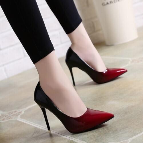 Women Shoes Pointed Toe Pumps Patent Leather Dress Wine Red 10CM High Heels Boat Shoes Wedding Shoes Zapatos Mujer