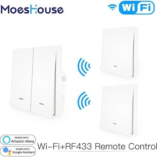 WiFi Smart Push Button Switch 2-Way RF433 Wall Panel Transmitter Kit Smart life Tuya App Control Works with Alexa Google Home