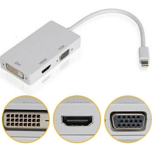 Portable 3 in 1 Thunderbolt Mini Display Port to VGA DVI Adapter Cable Mini Abrasion Resistant Automatic Detection black white