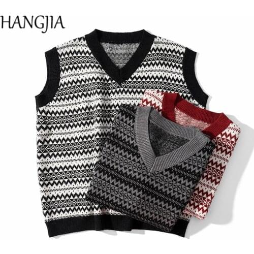 Spring and Autumn Men Women Fashionable Sleeveless Striped Knitted Sweaters Korean Version Vintage Jacquard Knitwear Vest Top