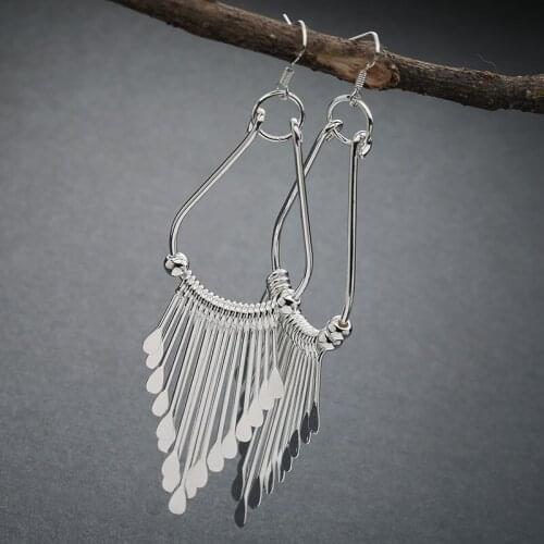 Vintage Boho Silver Color Long Hanging Earrings For Women Metal Drop Dangle Tassel Earrings Hip Hop Fashion Jewelry Gift D5E302