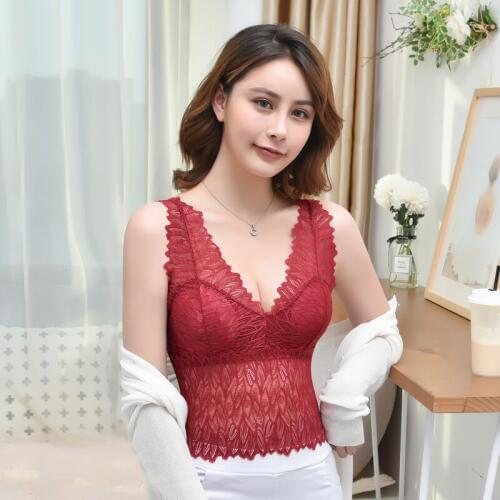 Sexy Lace Floral Camisole Padded Deep V-neck Women Hollow out Tank Tops Sleeveless Bralette Crochet Camisole