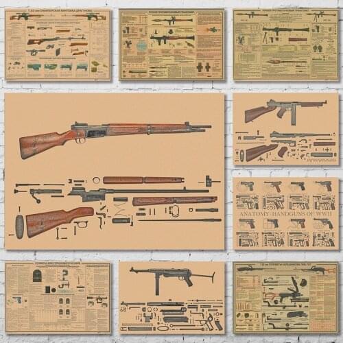 Unframed Famous Gun Poster Wall Painting Retro Photos Kraft Paper Decorative Pictures Home Office Decor for Gun Enthusiasts Gift